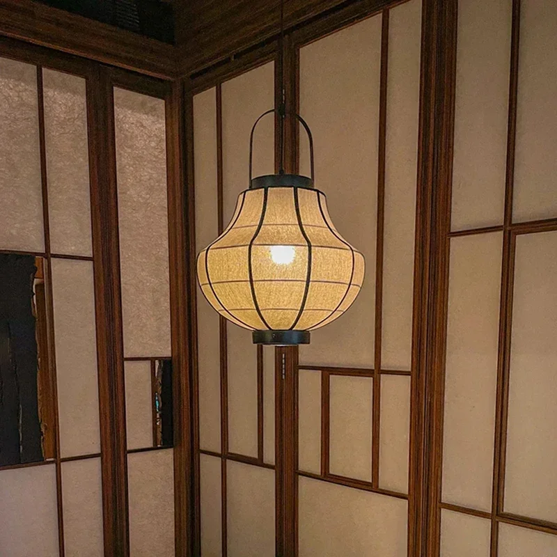 호텔 레스토랑 복고풍 천 샹들리에 일본 패브릭 펜던트 조명 거실 침실 무드 조명 홈 장식 광택