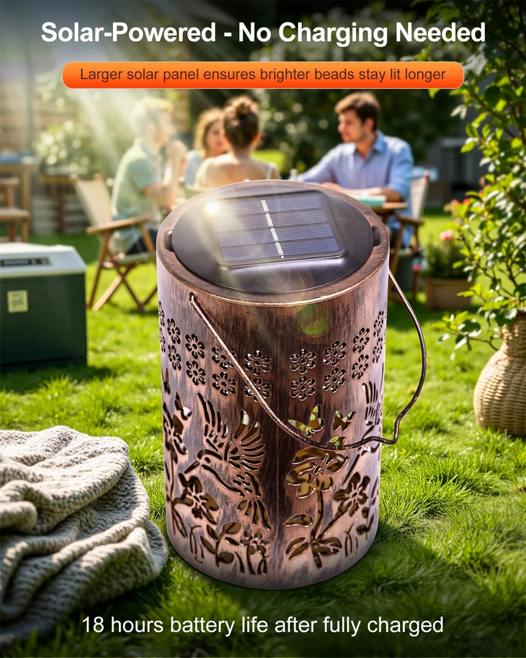 HOTUT Lanterna Solare da Esterno, Lampada Solare da Giardino in Metallo Luci da Appendere, IP65 Impermeabile LED Lanterne di Colibrí, Appendibile Decorative Lanterna per Giardino Terrazza Balcone