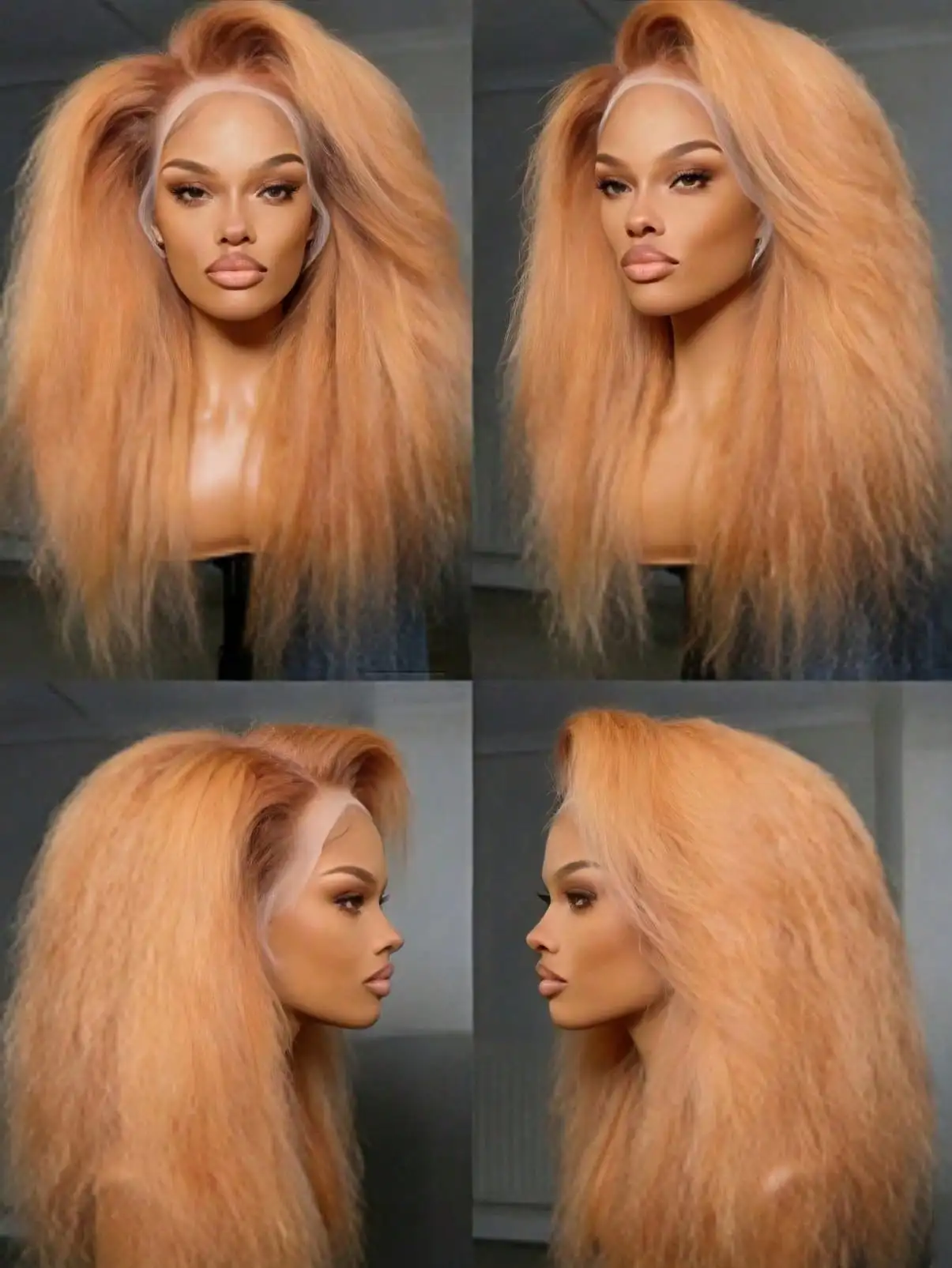 13×4 HD Transparen Kinky Straight Ombre Honey Blonde 200% Yaki Straight Lace Frontal Wigs Human Hair 4/27 Pre Plucked for Women 4