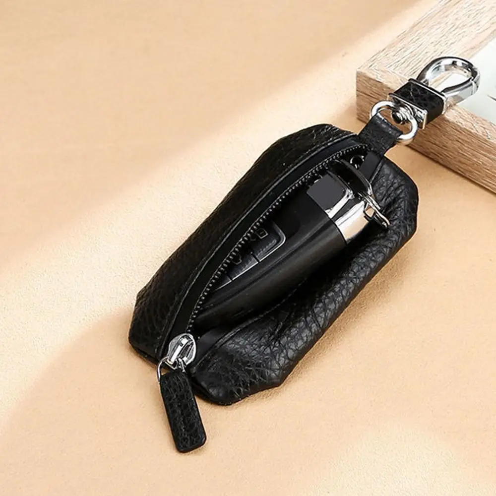 Creative Genuine Leather Car Keys Bag Waterproof Zipper Universal Car Key Cover Durable Pure Color Soft Surface Key Pouch