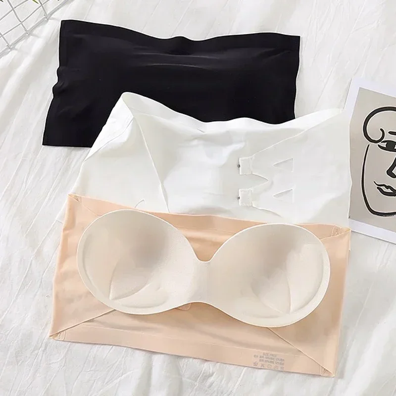Ice Silk Strapless Bra Girls Seamless Crop Tube Top Bralette for Women Summer Underwear