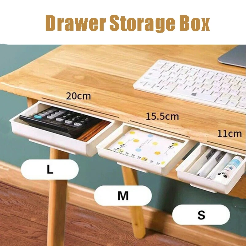Desk Table Storage Drawer Organizer Box Self Stick Pencil Tray Desk