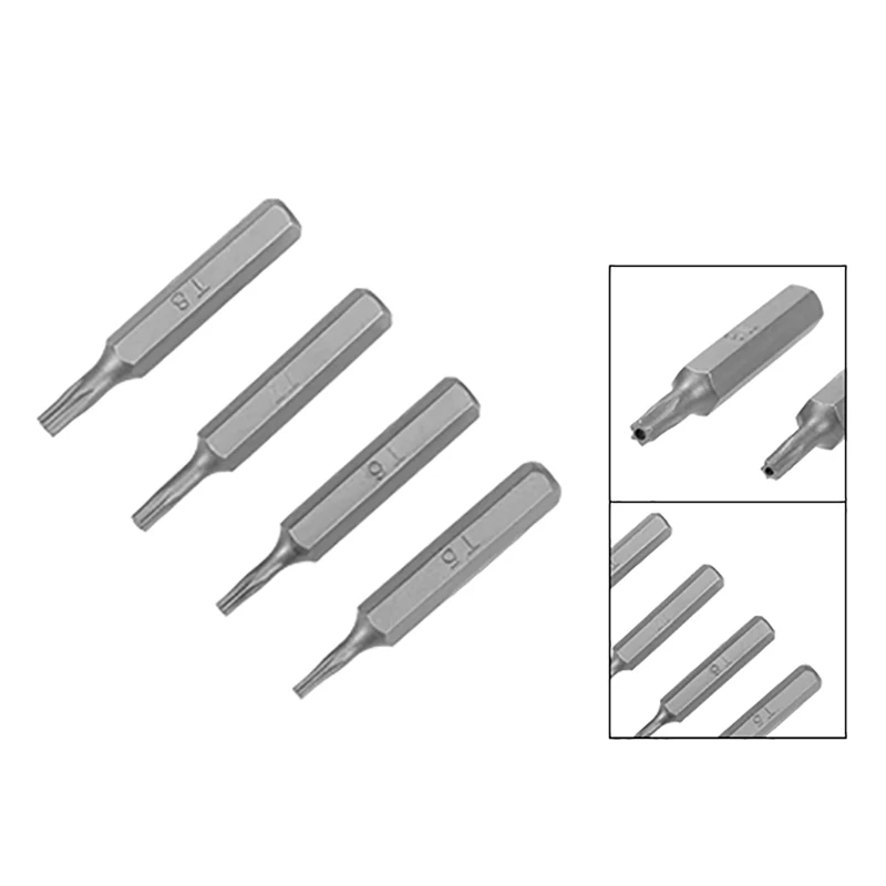 Uxcell 4pcs Torx 비트 세트 5/32 인치 육각 섕크 T5 T6 T7 T8 스크루 드라이버 비트 세트 28mm 길이 S2 스크류 드라이버 키트 도구