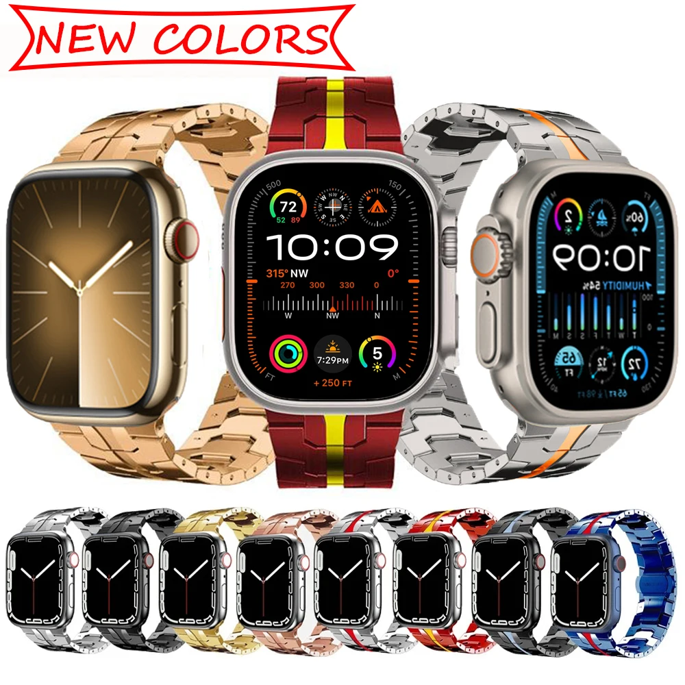 

Ремешок из нержавеющей стали для Apple Watch Series 9 8 7 45 мм 44 мм 40 мм 41 мм 42 мм 38 мм, роскошный металлический браслет для Apple Watch Ultra 2 49 мм