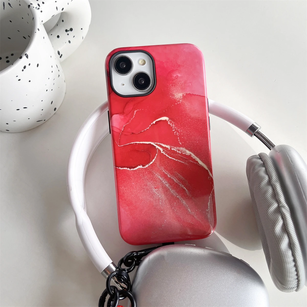 Red Marble Pattern IntInclusive Phone Case for iPhone