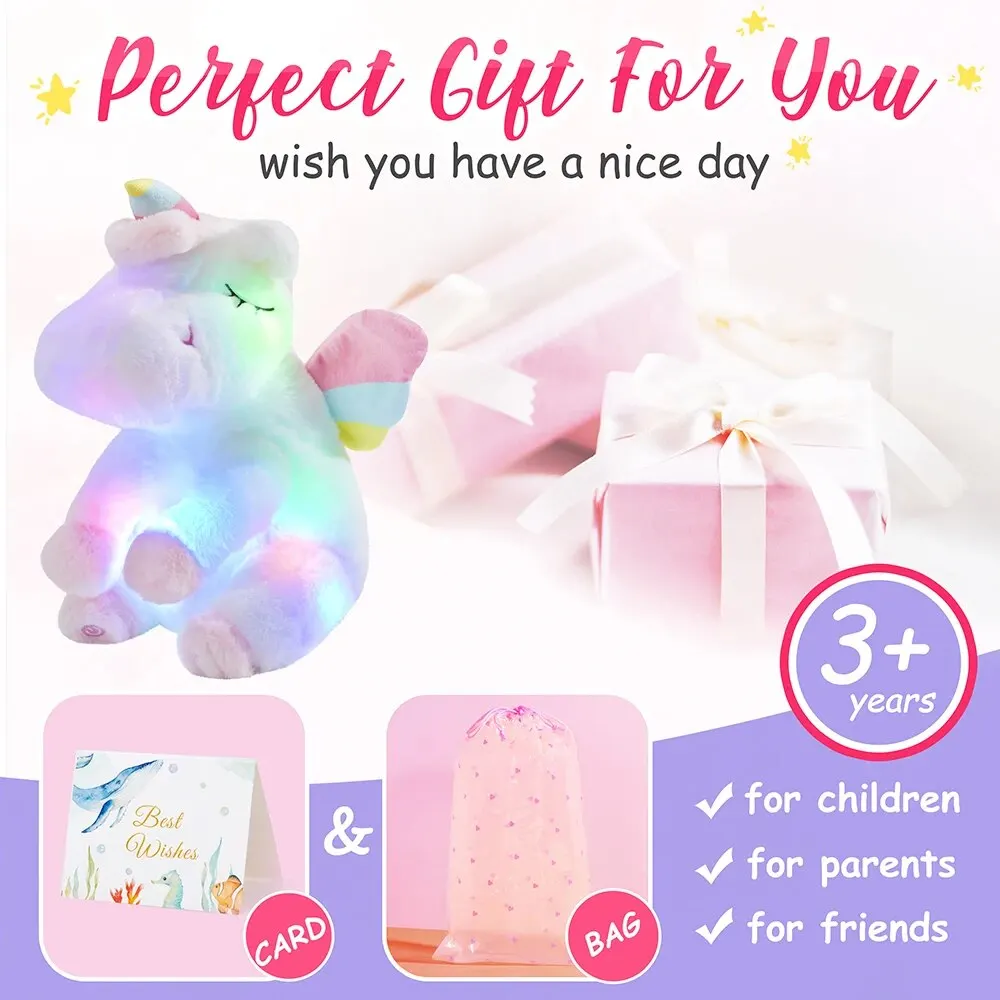 Plush Toy Glow Guards Musical Unicorn Stuffed Animal with LED Night Lights Children's Day Birthday Music Doll Gifts for Girls