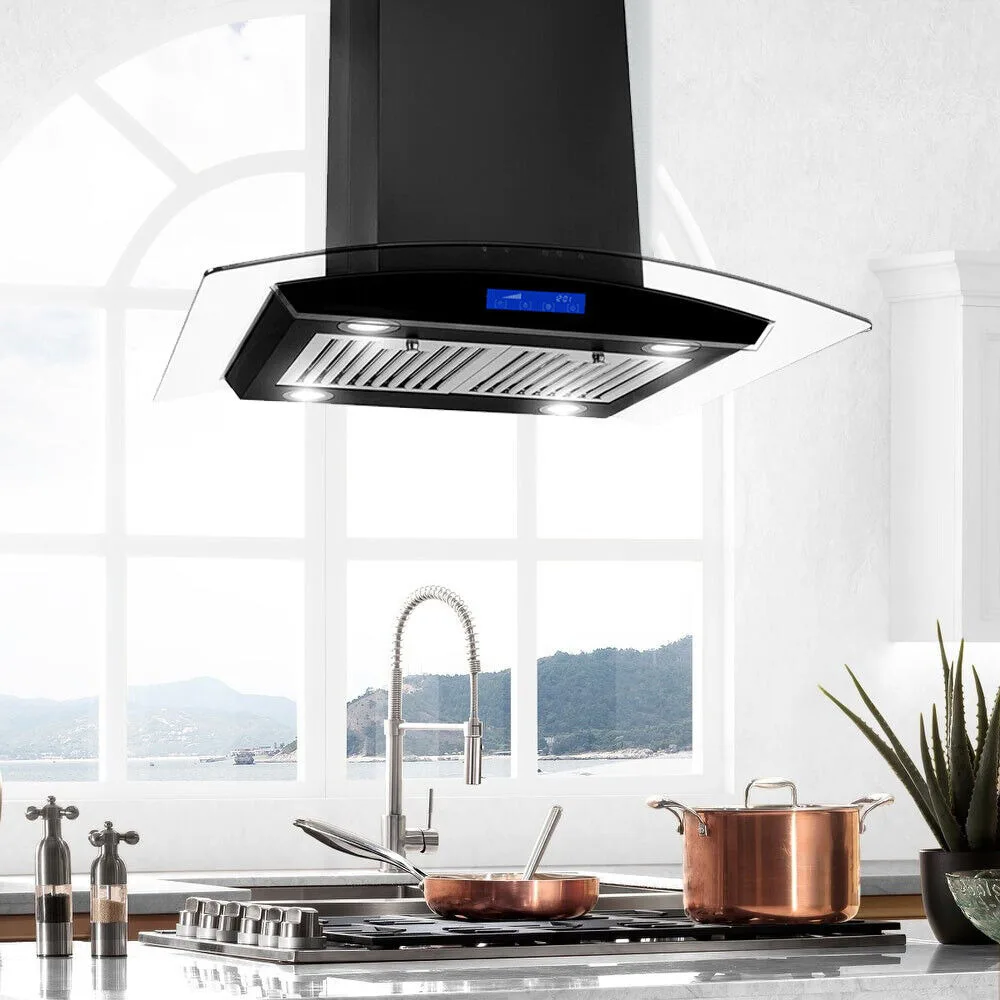 Tieasy 36 inch 900CFM Stainless Steel Island Mount Tempered Glass Digital Panel Range Hood USGI0290BPB 2
