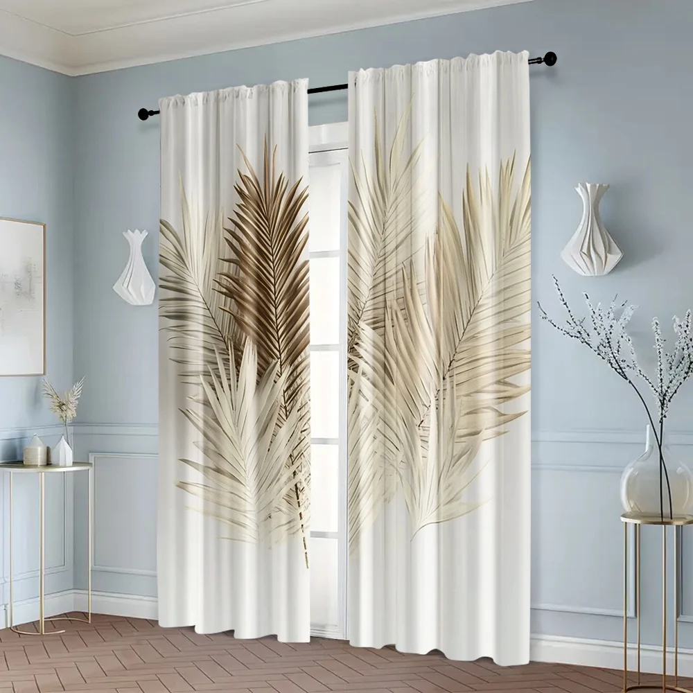 2pcs, Curtain Cloth Spring Curtains&Drapes Brown Palm Polyester (without rod) Decorations For Home Use for Bedroom Living Room 6