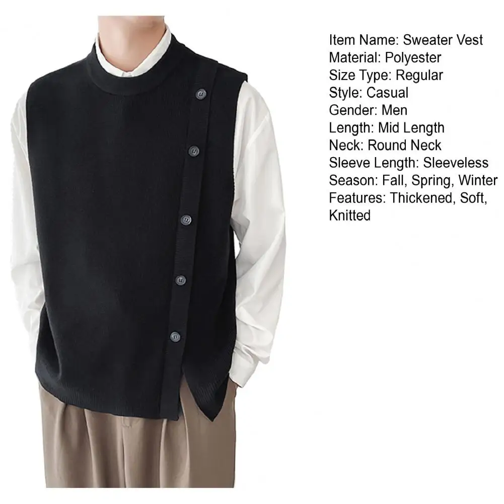 Description Picture 3 of itemMen Sweater Vest Men's Fall Winter Sleeveless Knitted Sweater Vest with Single-breasted Buttons Casual Solid Color Soft Cardigan