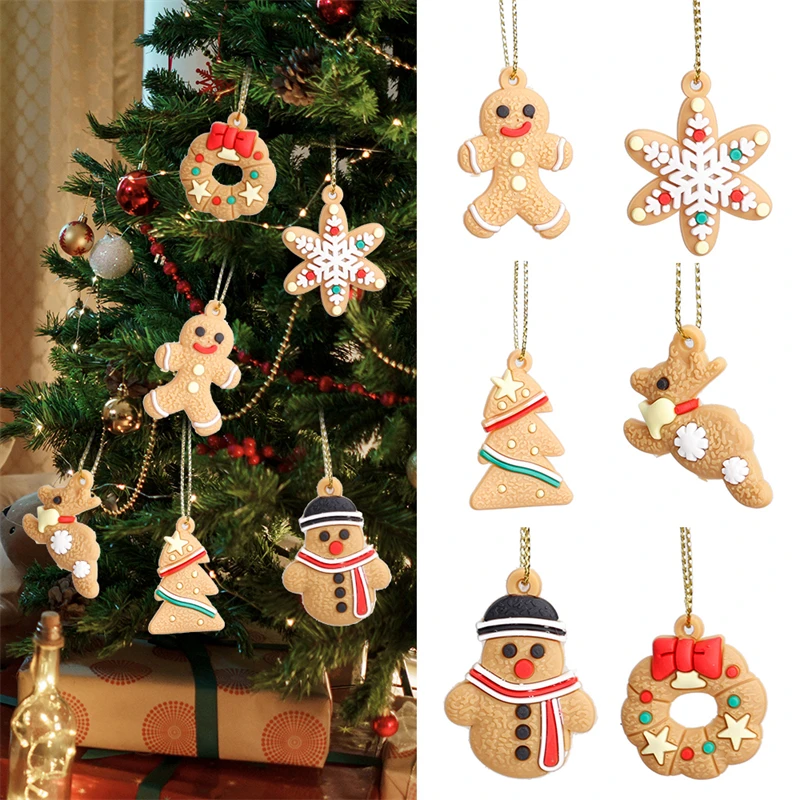 

6Pcs/Set Gingerbread Man Christmas Tree Ornaments Xmas Soft PVC Men Living Room Decorating Tools Festival Home Decoration