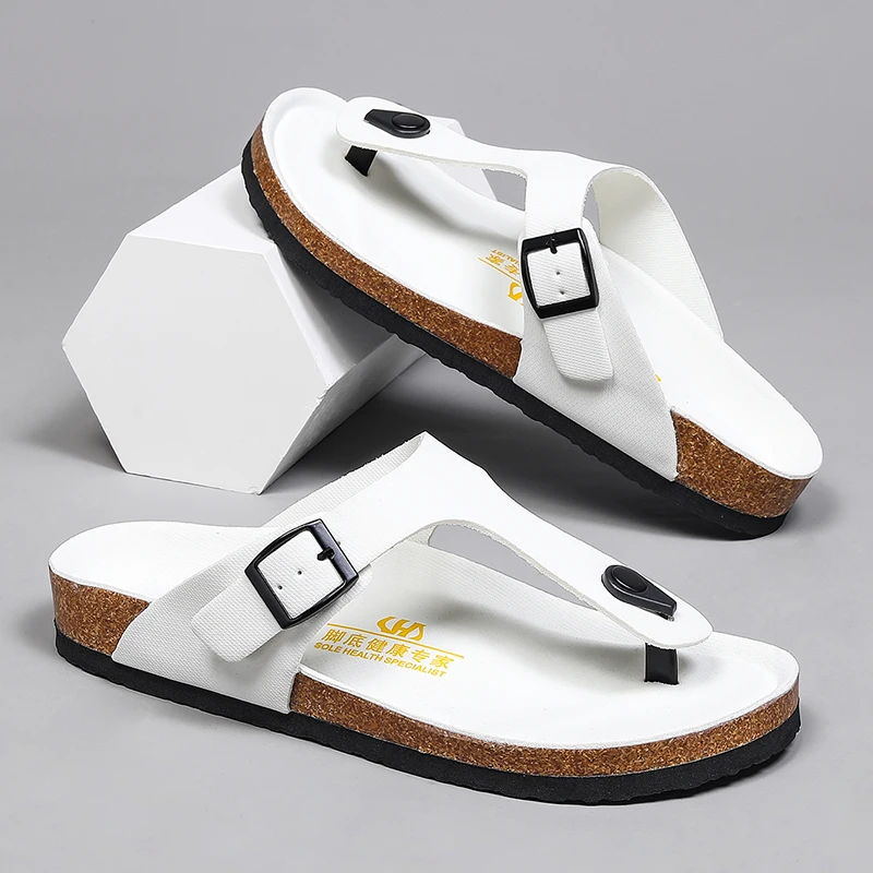 Leather Slippers Summer Flip-Flops for Men Beach Slippers Brown Sandals Comfortable Shoes Non-Slip Outdoor Shoes Men Slides 2024