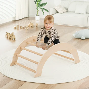 wooden climbing bridge/arch with cushion for toddlers, montessori climbing frame, children's indoor playground gym playing toys
