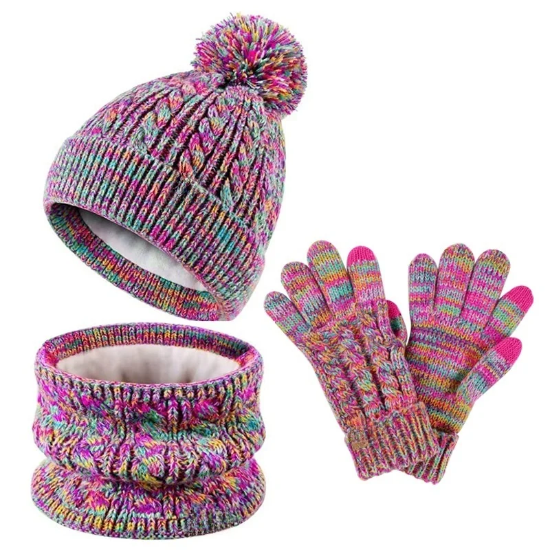 Winter clothes casual keep warm fur glove thickening hat set children Neck scarf