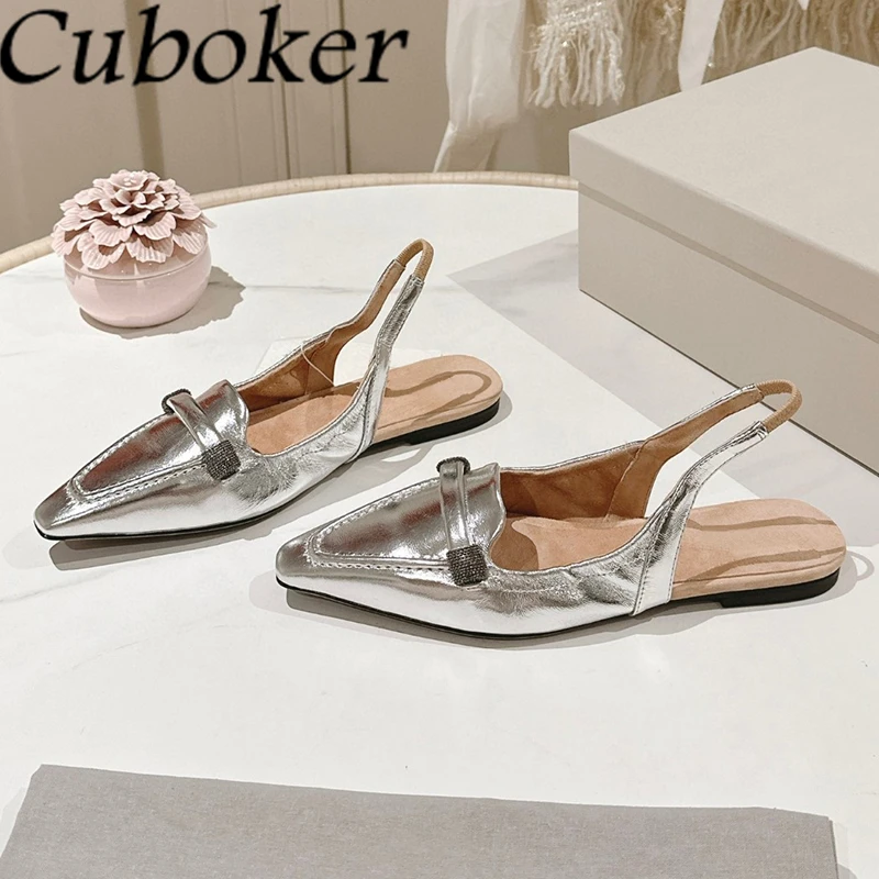 

2024 Summer High Quality Pointed Wrap Toe Flat Sandals Women Fashion Real Leather Slingbacks Shoes Designer Casual Mules Mujer