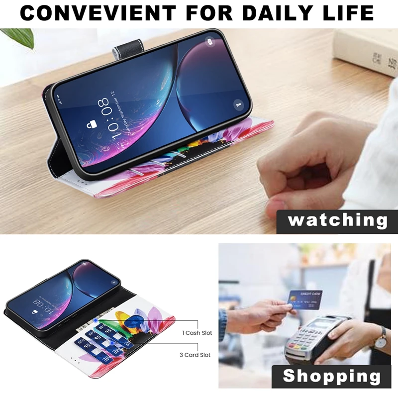 Elegant Leather Flip Wallet Case with Card Holder and Artistic Design