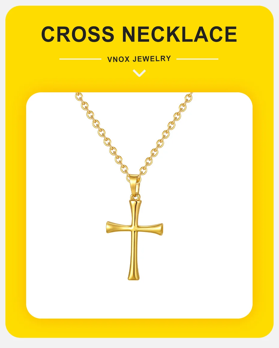 Einfache goldfarbene Kreuz-Halskette für Männer, Edelstahl-Kreuz-Pullover-Kette, Schmuck, Geschenk – Detail 1