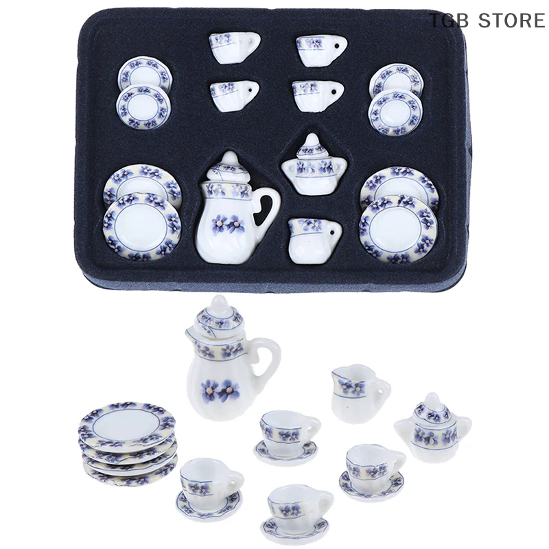 1Set 1:12 Miniature Porcelain Tea Cup Set Chintz Flower Tableware Kitchen