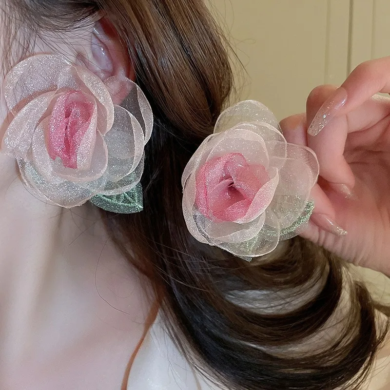 

Handmade Pink lace Flower Women's earrings Korean New Sweet Trendy Wedding party Earrings For Women Popular Fashion Earrings