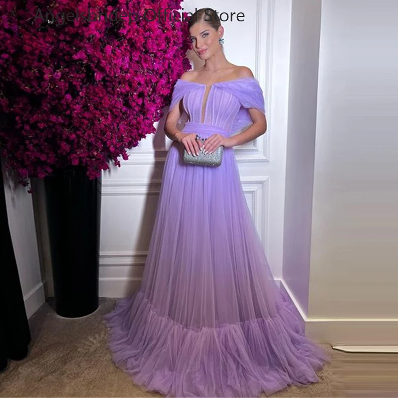 

Angelsbridep сиреневое А-силуэта вечернее платье с рюшами тюлевые вечерние платья для женщин Vestidos De Fiesta Elegantes Para Mujer Robe De Party
