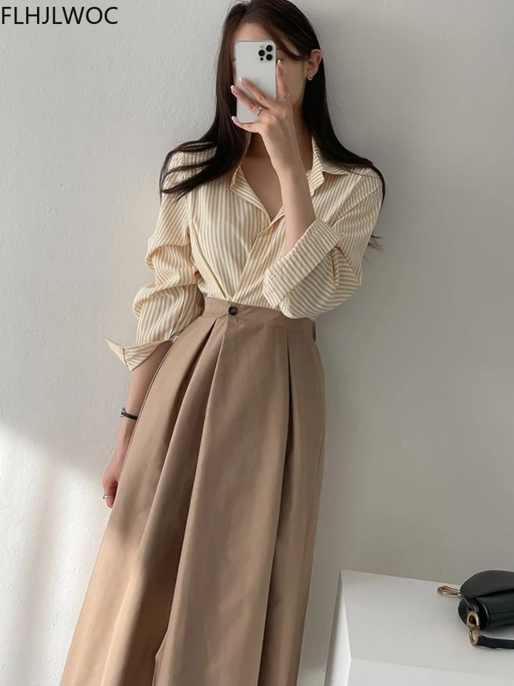 

Chic Korea Fashion Striped Shirt Dress 2022 Female Japan Cute Girls Patchwork Faux 2-Piece Design Feminine Vestidos 2-182