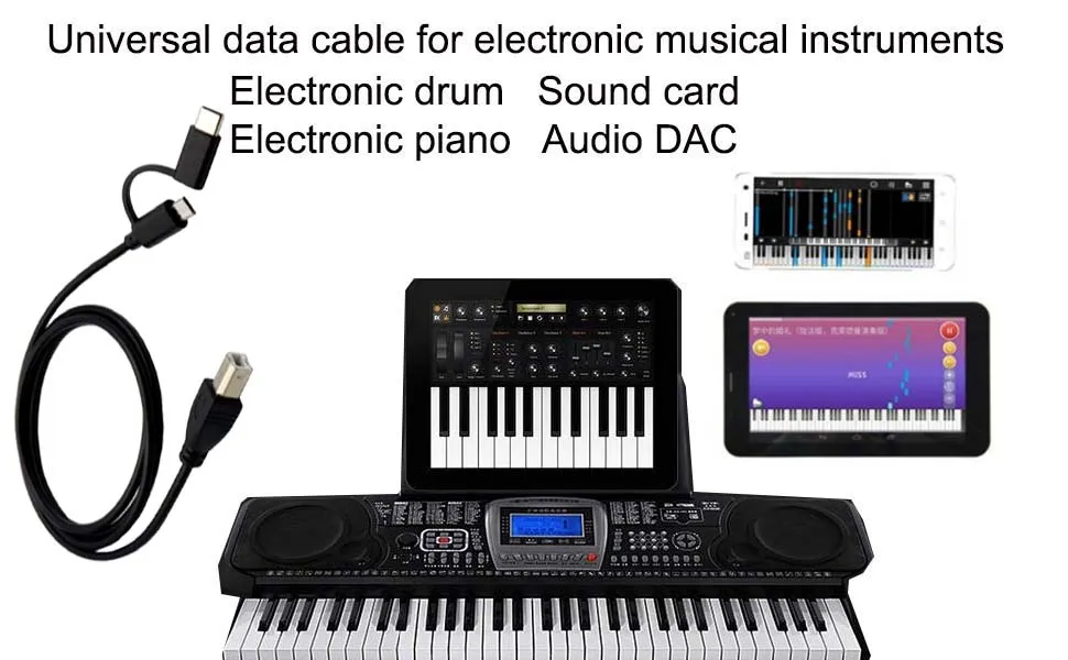 Micro Usb 2.0 + TYPE C Male To USB 2.0 Type-B Male OTG Cable for Phone Printer Scanner Electronic Piano and Electronic Drum usb aux adapter,usb c b cable
