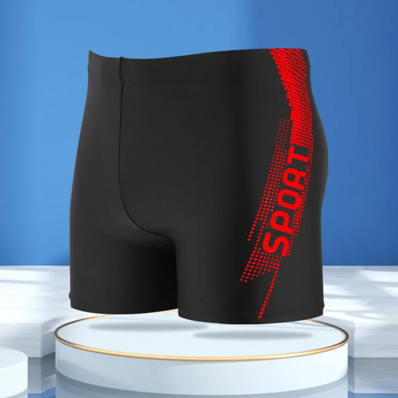 'Spor' Baskılı Tahta Şortları, Çabuk kuruyan Büzgülü Erkek Mayoları, Erkek Mayoları, Yaz Plaj Havuzu İçin Yüzme Şortları