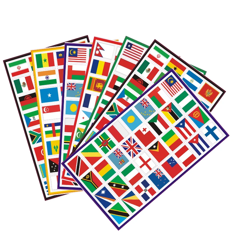 7 Sheets World Flag Stickers PVC Stickers Self-Adhesive Flag World Football Match Face Decoration