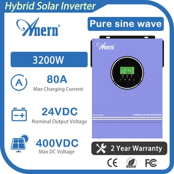 อินเวอร์เตอร์โซลาร์เซลล์ Anern 3600W 110V 3200W 230V 24V คลื่นไซน์บริสุทธิ์ พร้อมตัวควบคุมพลังงานแสงอาทิตย์ MPPT 80A 120A สำหรับบ้านแบบออฟกริดและรถบ้าน 1