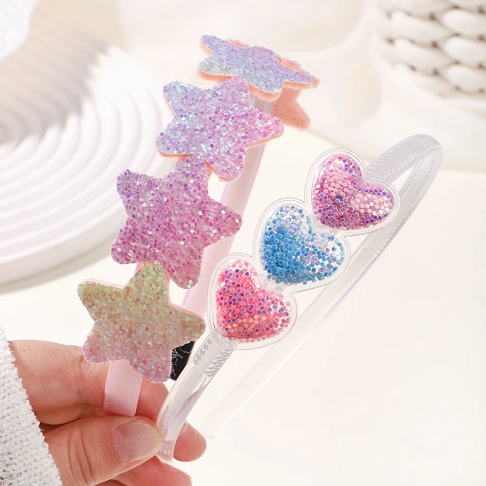 1/2pcs Transparent Quicksand Hairhoop Kids Girl Glitter Heart Sequin Cartoon Hairbands Children Headwear Baby Hair Accessories