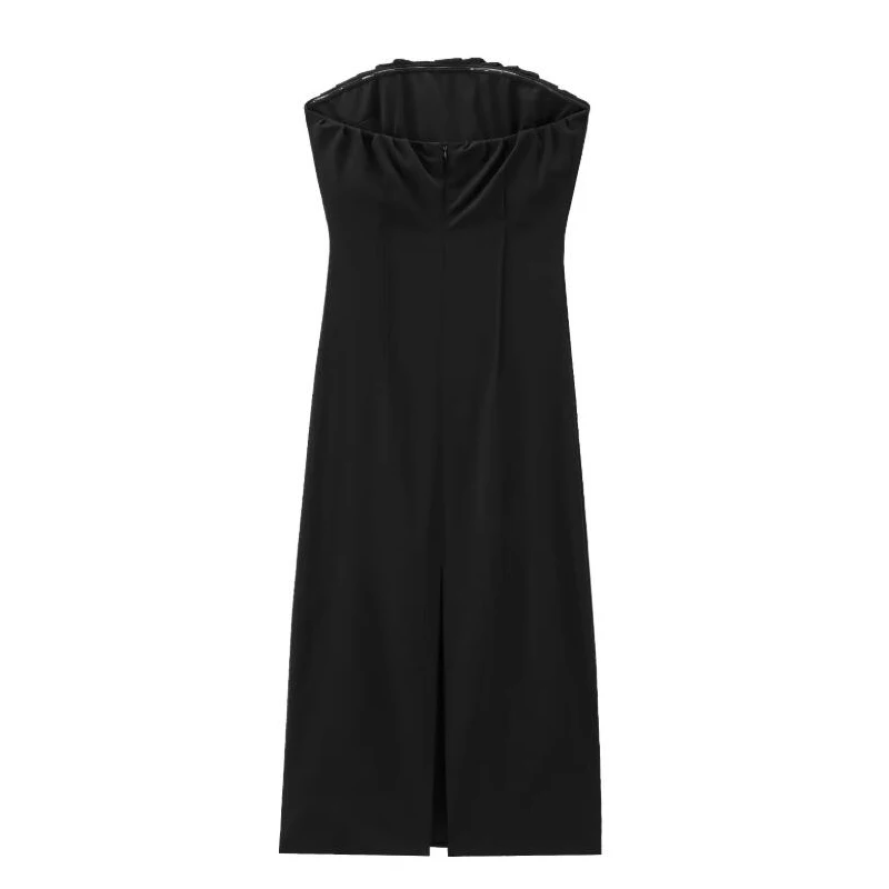 Womens Strapless Dresses Summer Slim Midi Dress Women Ruffled Off Shoulder Backless Sexy Dress Prom Vestidos