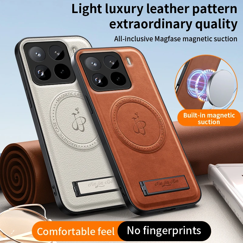 Enhanced Leather Stand Case - Magnetic, Wireless Charging, Shockproof, Camera Shell