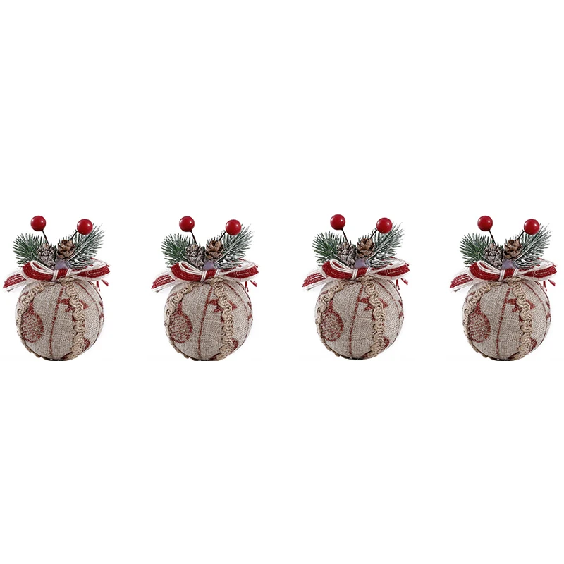thumbnail image 1 of 4 piezas de 6 cm de tela envuelta en bolas de Navidad a cuadros rojos con bolas de espuma de bayas para colgar en el árbol de Navidad del hogar, Navidad, Año Nuevo 2023, 1 of 5