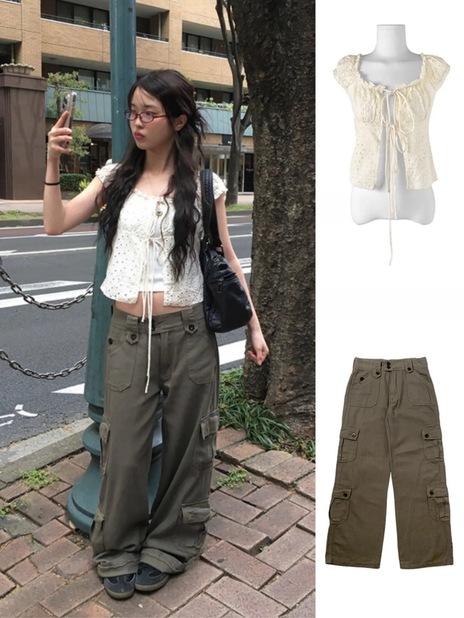 Unique SEI Korean Sle Summer Casual Loose Straight Leg Workwear Pants ort Top Hollow out Belt Slimming T-irt