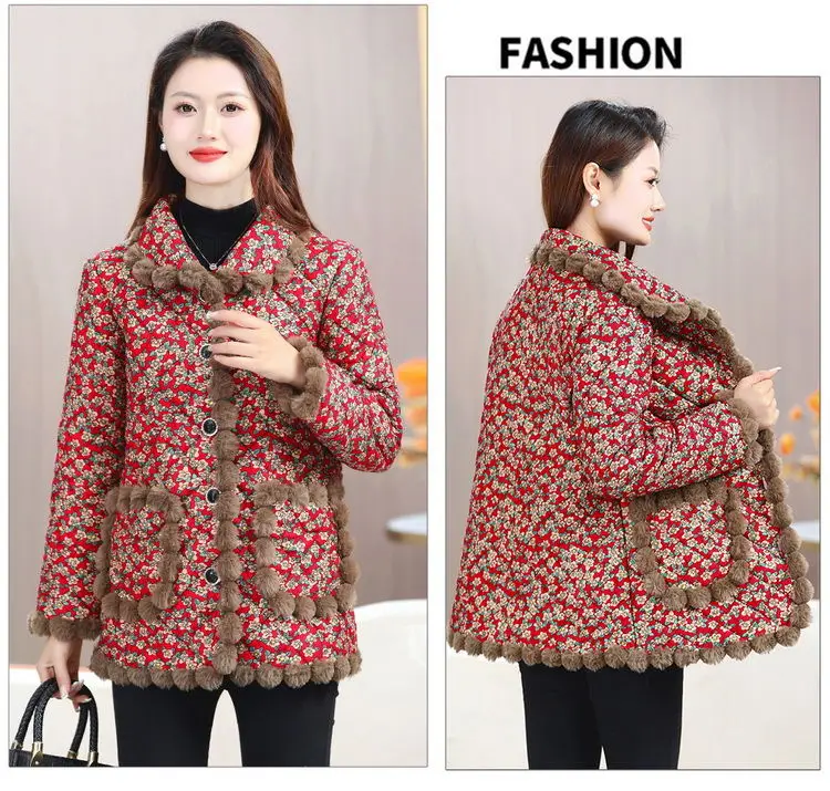 Women's Coat Cotton Jacket Padded Thickened New Winter Middle-aged Warm Parkas Large Size Fashion Single-breasted Raw Edge