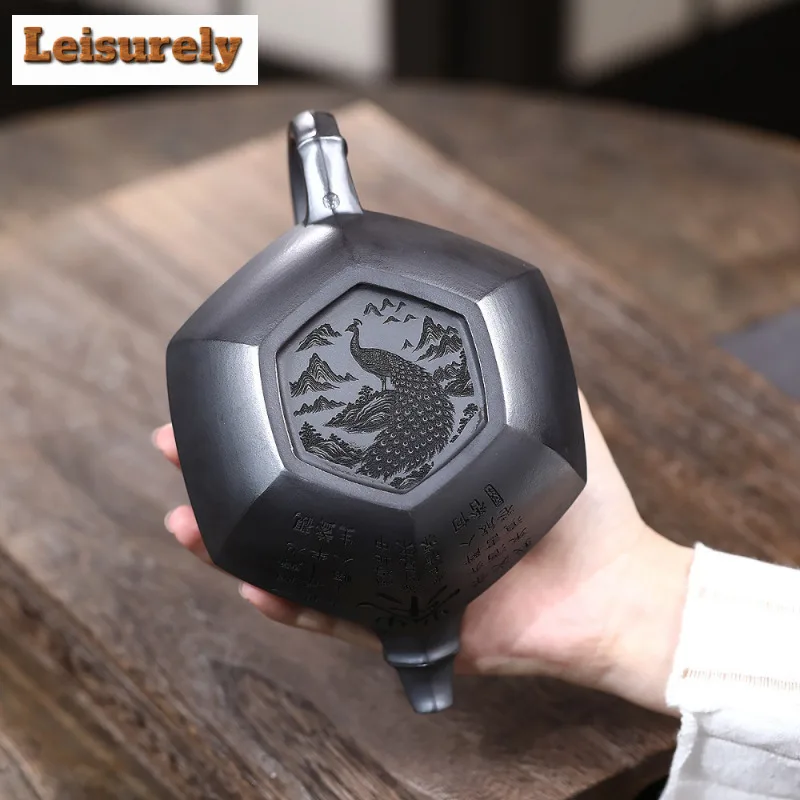 500ml Ancient Yixing Purple Clay Teapots Handmade Cicada Peacock Pot Raw Ore Stone Yellow Mud Tea Making Kettle Zisha Tea Set