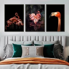 Flamingo In The Lake Tropical Plants Posters and Prints Abstract Animals Canvas Painting Wall Art Living Room Home Decoration