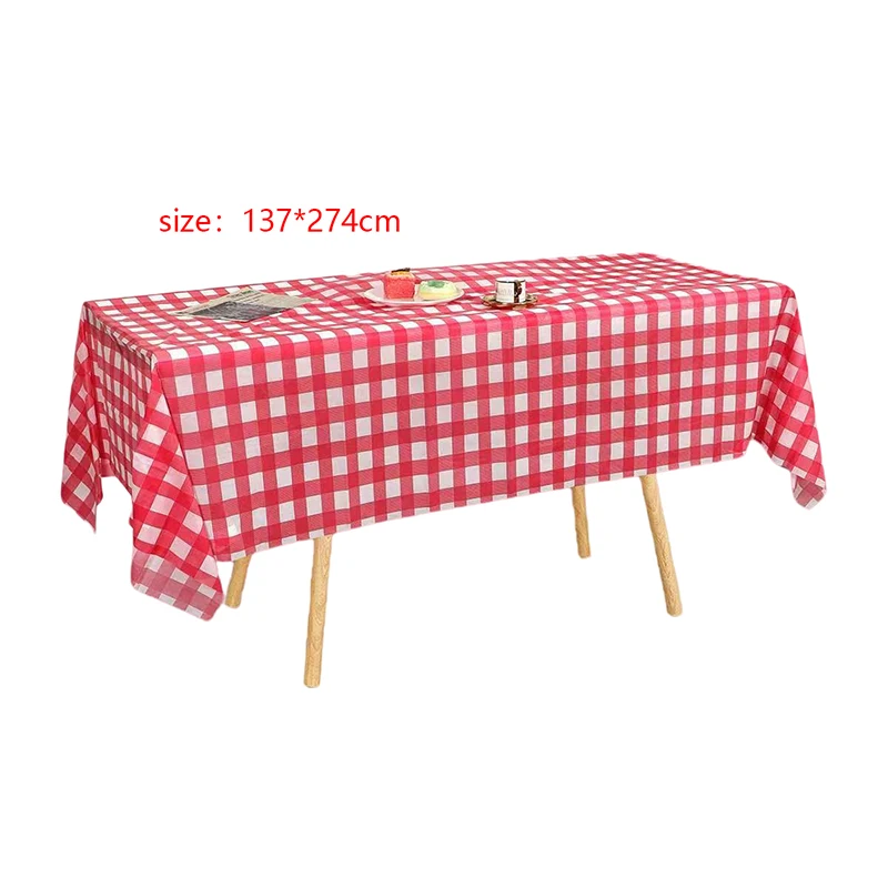 137x274cm Red Black Checkered Disposable Tablecloth Wedding Birthday Party Indoor Outdoor Picnic Plastic Waterproof Tablecloth 6