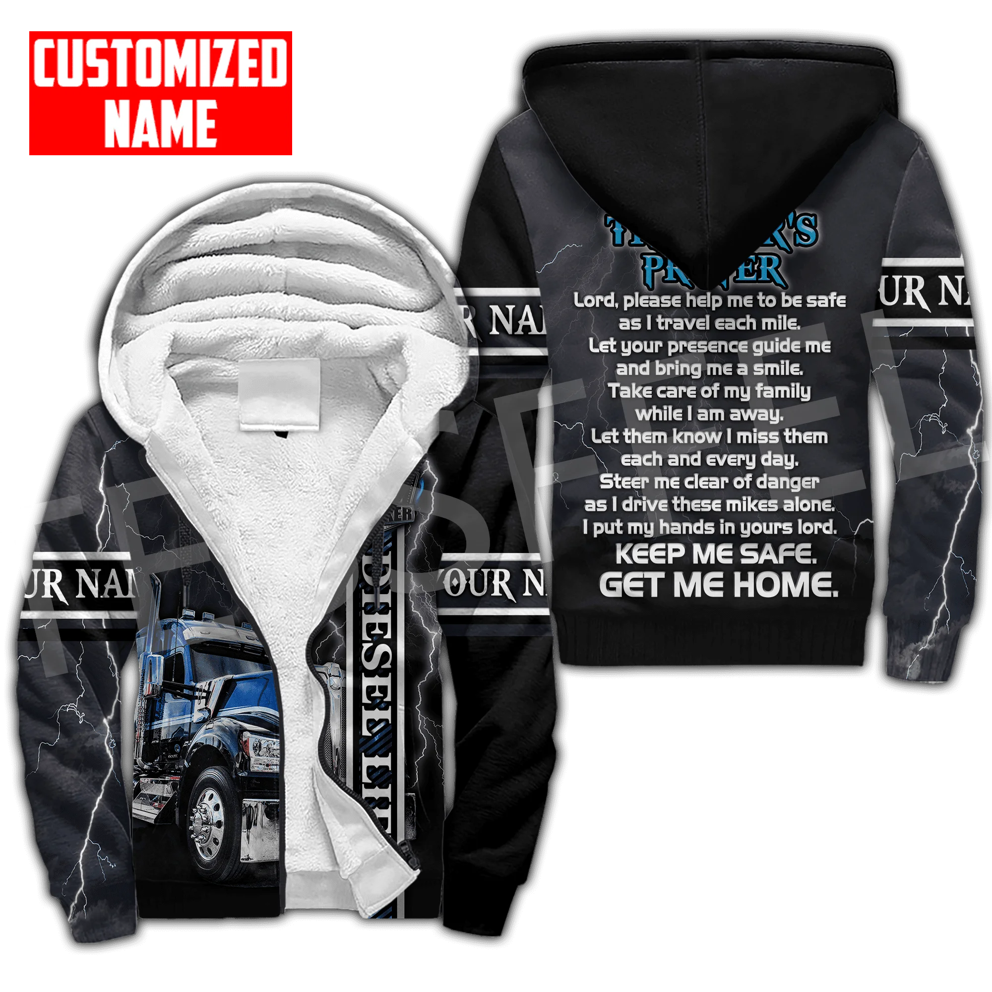 Custom Name Truck Operator Cosplay Trucker Driver Worker Tattoo Harajuku Autumn Winter Thicker Overcoat Fleece Hoodies Jacket X6