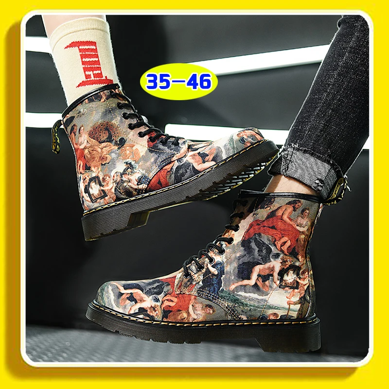 

New Men/Women Work Punk High-Top Shoes Men's Party Pub Shoes Personalized Hand-painted Couple Canvas Shoes Fashion Painting Shoe