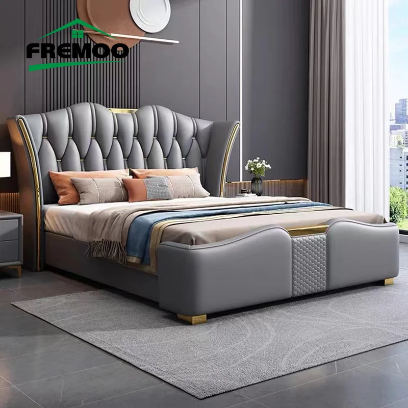 Leather Bed Bedroom Furniture Light Luxury Home Furniture High Quality Double Bed With Storage Space