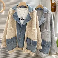 2023 New Autumn Winter Women Splicing Denim Jacket Women Long Sleeve Jean Jackets Female Loose Sweater Cardigan Jacket 1