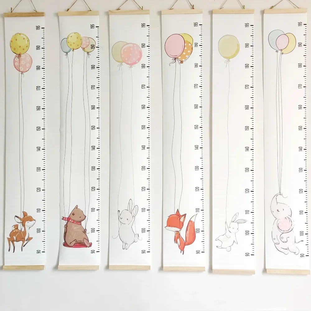 Children Height Measuring Chart Wooden Canvas Wall Growth Charts Baby Hanging Decorative Chart Height Measure Ruler Removable Wall Sticker for Kids Child Room