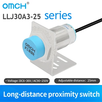 OMCH 장거리 유도 근접 스위치, 이중 감지 범위 25mm, LLJ30A3-25-Z / P1 금속 센서, DC PNP 3 선