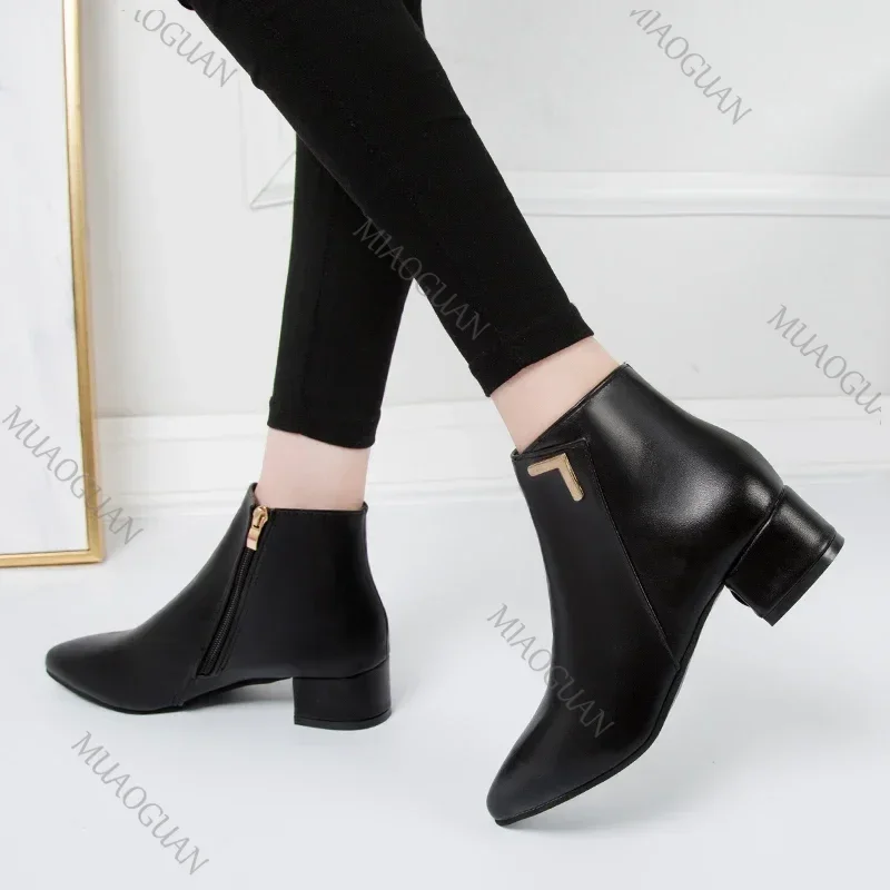 Damen Stiefel Mit Absatz In Lederoptik Und Spitzer Zehenform_voghion.com