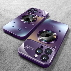 Luxury Glass Magnetic Wireless Charging Shockproof Phone Case - iPhone 15 Plus (Purple)