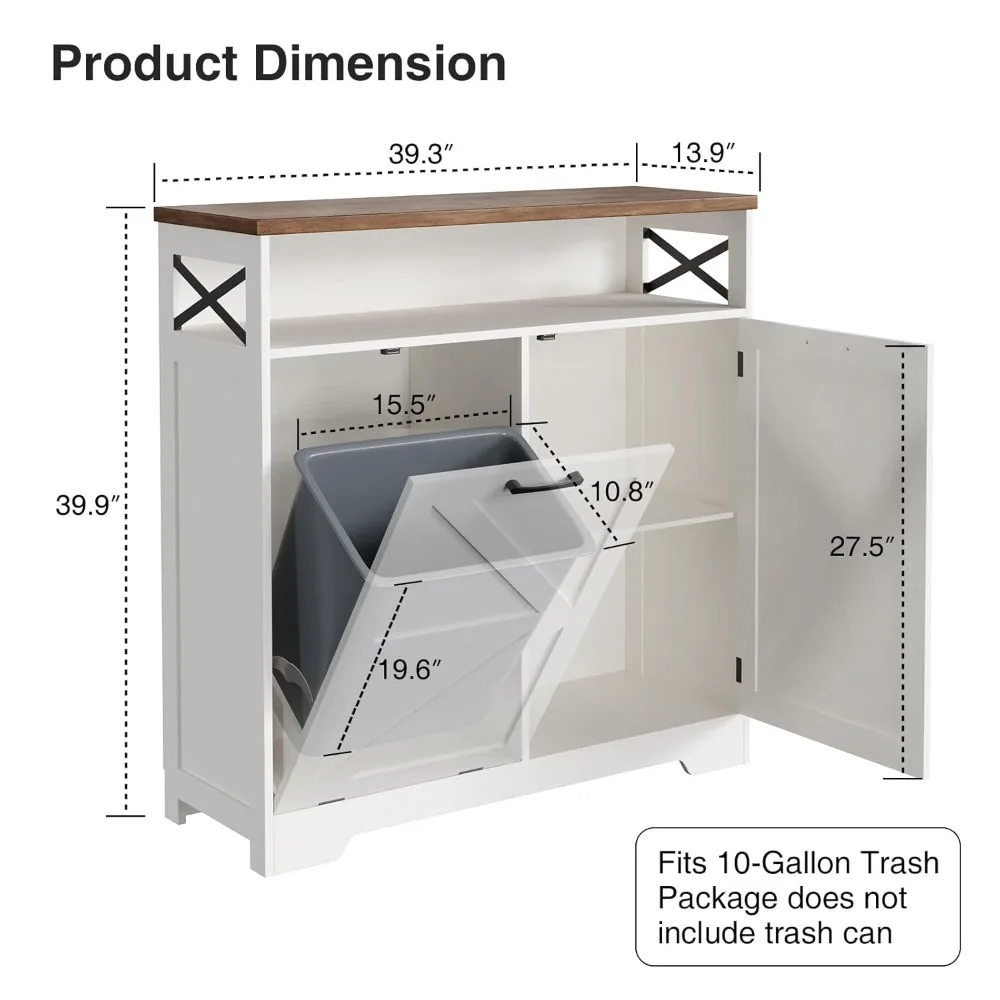 Tilt Out Trash Can Cabinet for 10 Gallon Trash Can, Farmhouse Kitchen Island Bin Cabinet with Adjustable Shelf