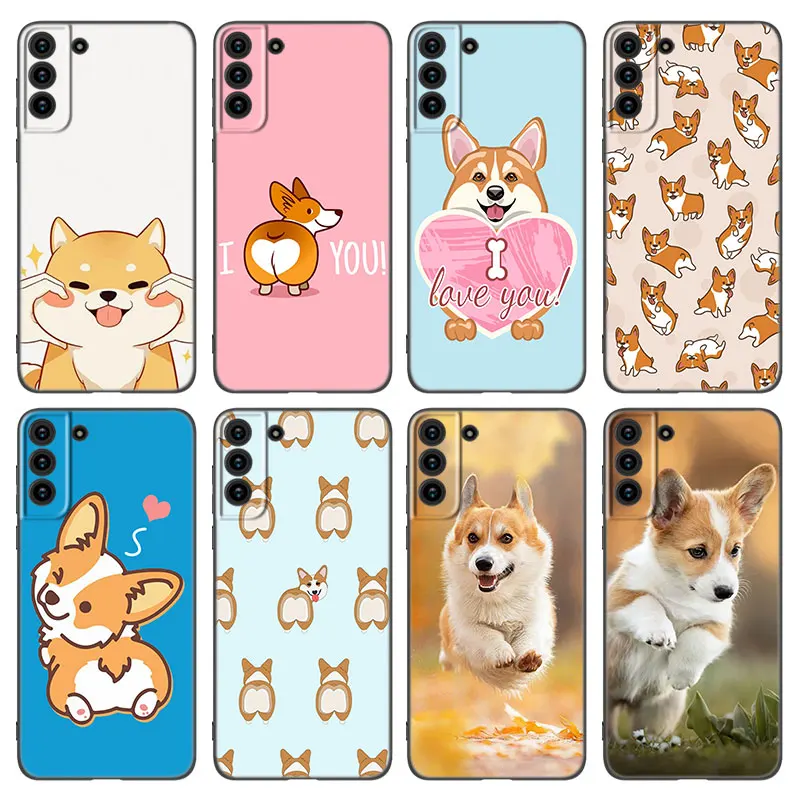 Cute Animal Corgi Butt Phone Case Per Samsung Galaxy S22 S21 S20 Ultra Fe S10E S10 Lite S9 S8 Plus S7 Edge Soft Tpu Black Cover