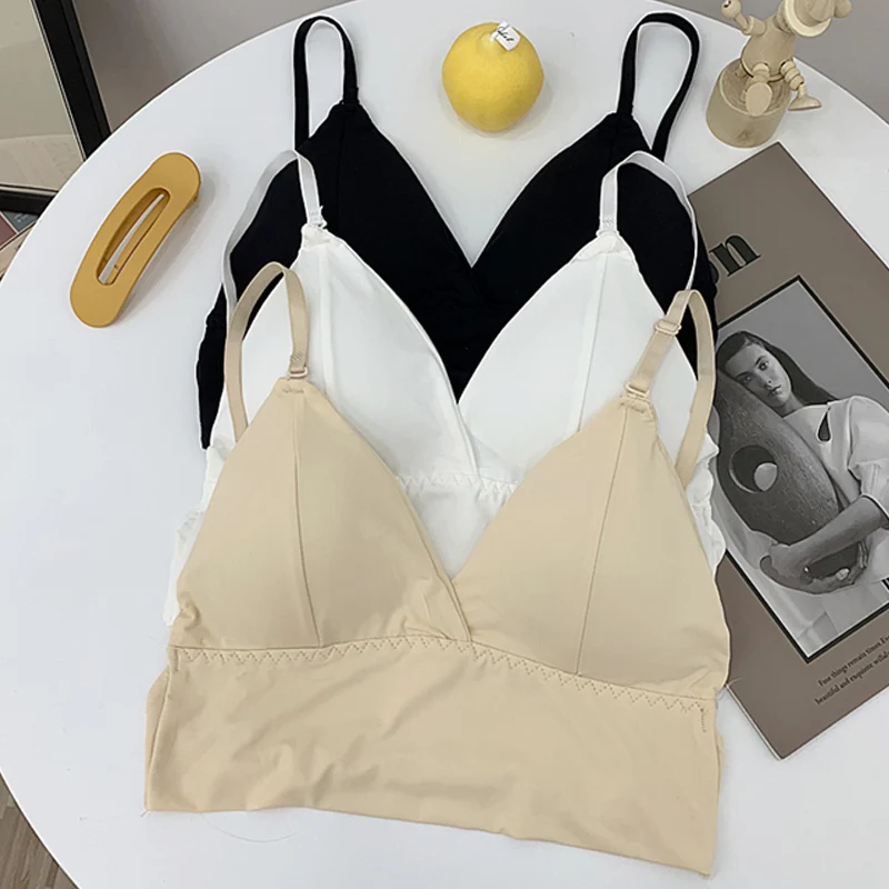 

Sexy Backless Bra Ice Silk Low Back Bralette Thin Cup Brassiere Halter Soft Seamless Underwear Suspenders Vest Tops Lingerie