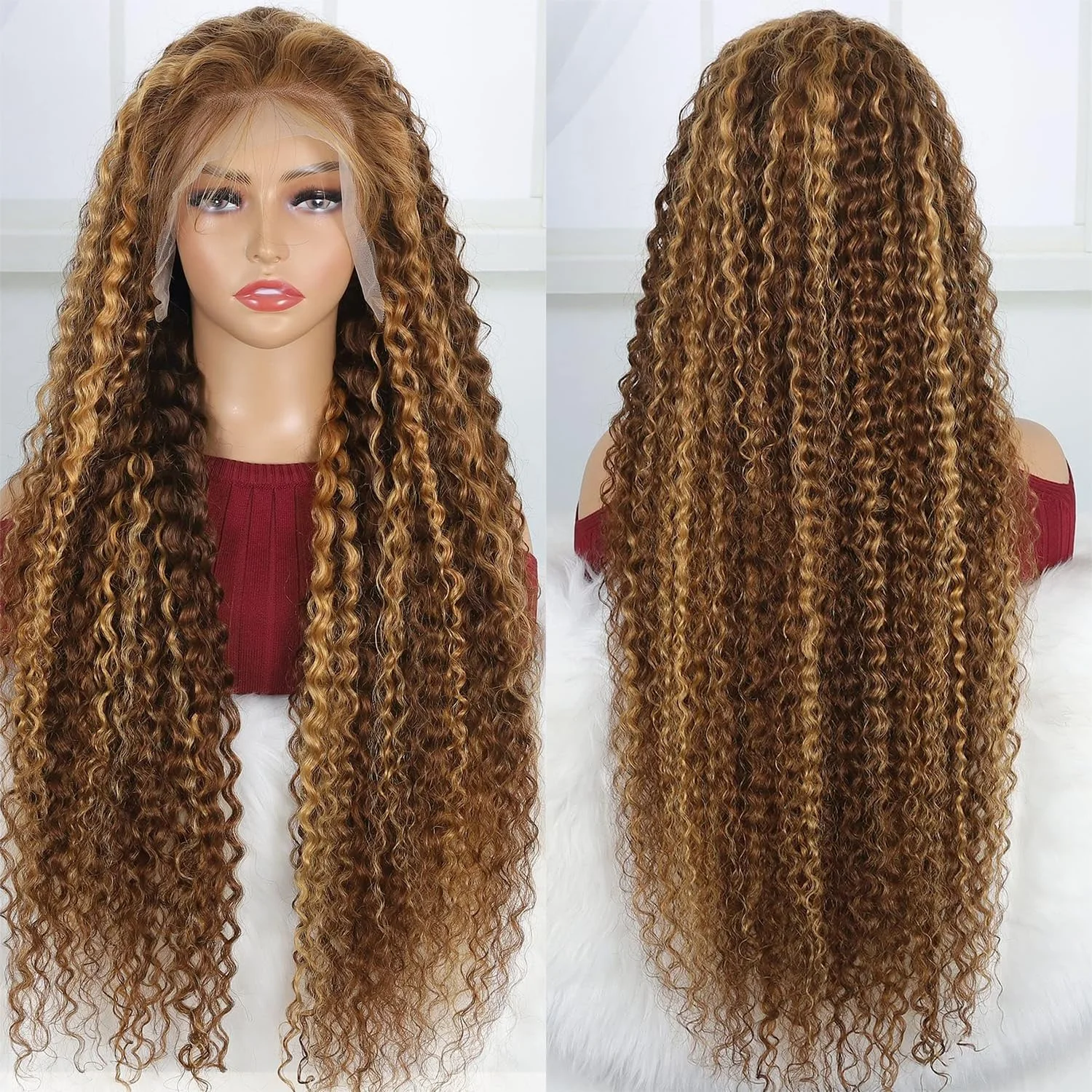 Highlight Deep Wave Wig Human Hair 13x4 Honey Blonde Wig Human Hair 4/27 Curly Highlighted Human Hair Wig Glueless Pre Plucked 6