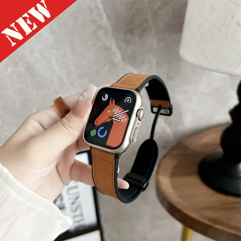 

Magnetic Leather Strap For Apple Watch Ultra 1 2 Band 49mm 45mm 41mm Bracelet 40mm 44mm 38mm 42mm iWatch Series9 8 SE 7 6 5 4 3